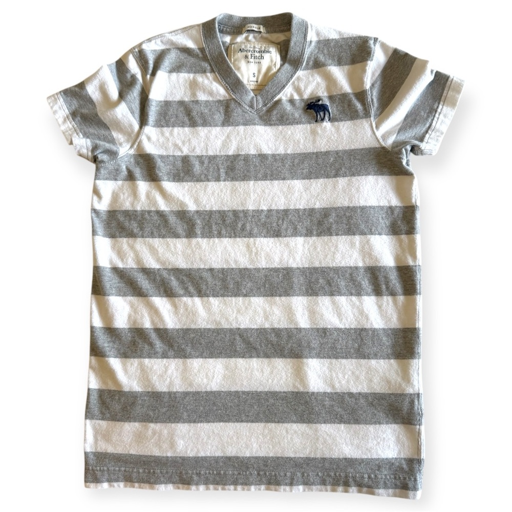 Abercrombie & Fitch Gray and White Striped Men's Shirt